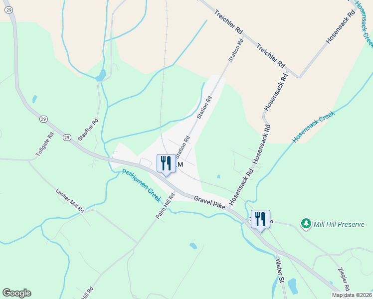 map of restaurants, bars, coffee shops, grocery stores, and more near 1142 Station Road in Montgomery County