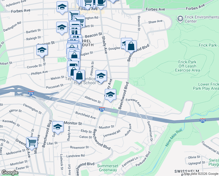 map of restaurants, bars, coffee shops, grocery stores, and more near 2355 Tilbury Avenue in Pittsburgh