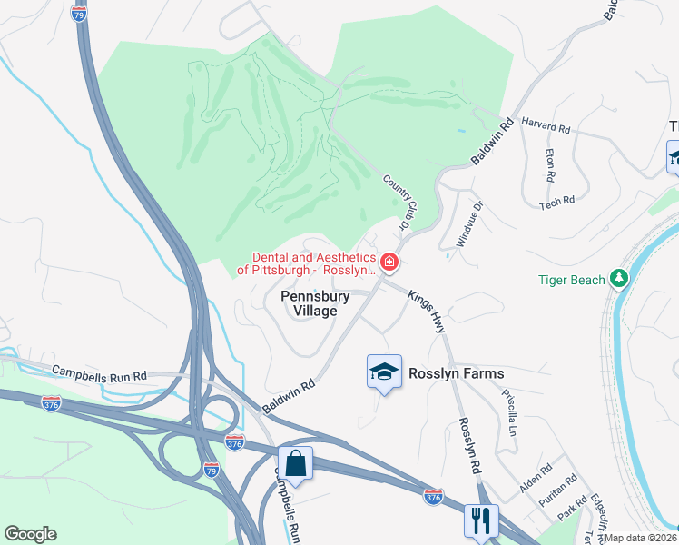 map of restaurants, bars, coffee shops, grocery stores, and more near 1058 Pennsbury Boulevard in Pittsburgh