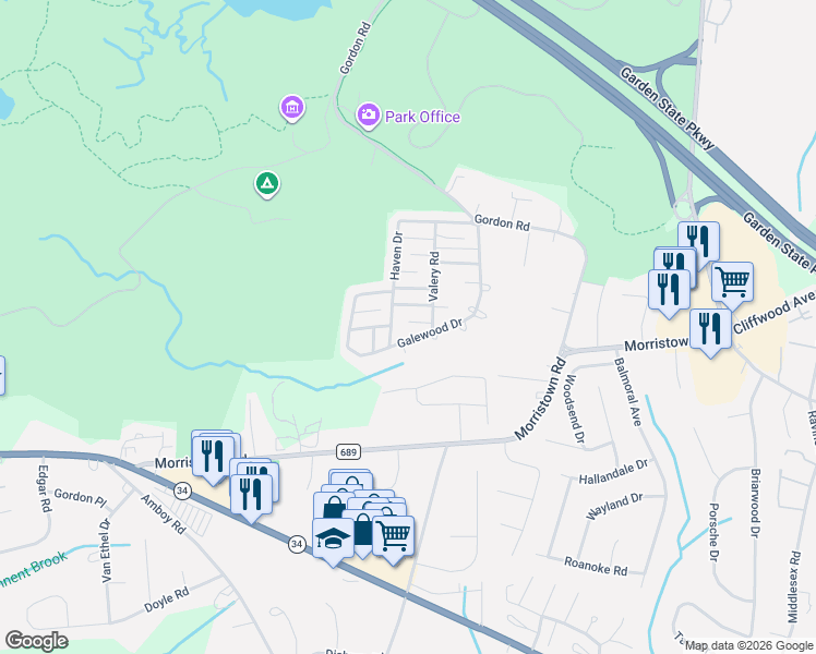 map of restaurants, bars, coffee shops, grocery stores, and more near 14 Iowa Court in Matawan