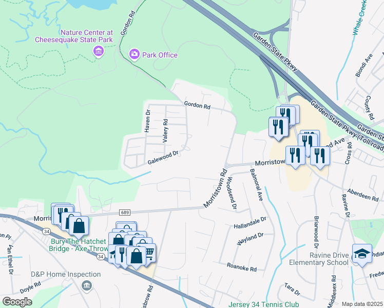 map of restaurants, bars, coffee shops, grocery stores, and more near 11 Georgia Court in Matawan