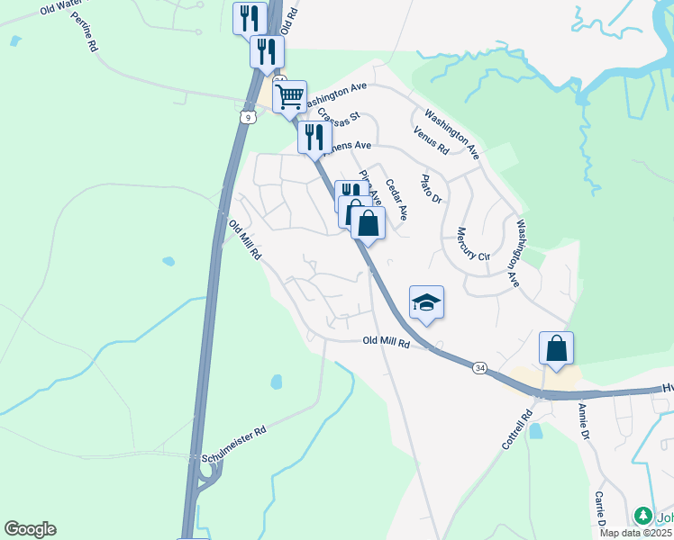 map of restaurants, bars, coffee shops, grocery stores, and more near 59 Corona Court in Old Bridge