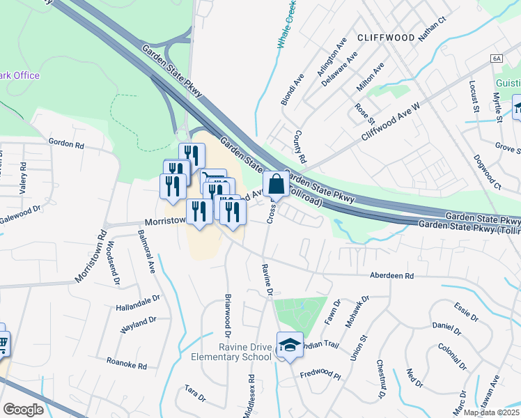 map of restaurants, bars, coffee shops, grocery stores, and more near 420 Cliffwood Avenue in Matawan