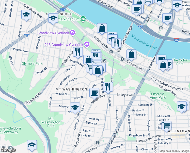 map of restaurants, bars, coffee shops, grocery stores, and more near 22 Southern Avenue in Pittsburgh