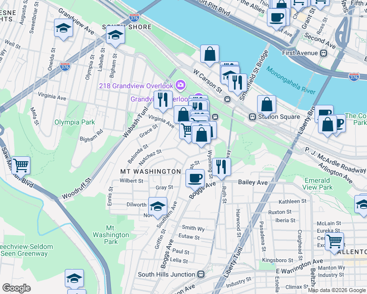 map of restaurants, bars, coffee shops, grocery stores, and more near 3 Cuthbert Street in Pittsburgh