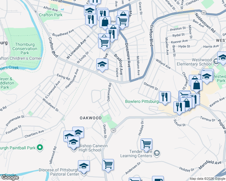 map of restaurants, bars, coffee shops, grocery stores, and more near 126 Pensdale Street in Pittsburgh