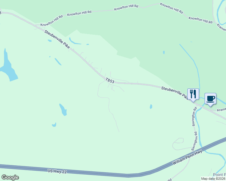 map of restaurants, bars, coffee shops, grocery stores, and more near 28 Windy Hill Lane in Burgettstown