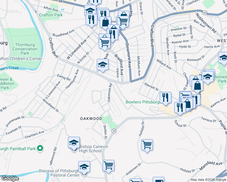 map of restaurants, bars, coffee shops, grocery stores, and more near 126 Pensdale Street in Pittsburgh