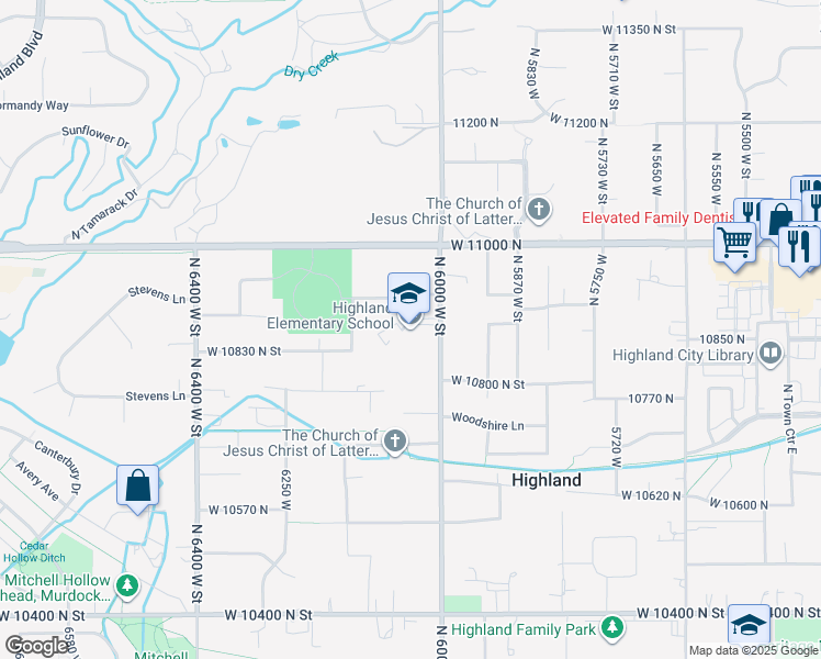 map of restaurants, bars, coffee shops, grocery stores, and more near 10865 North 6000 West in Highland