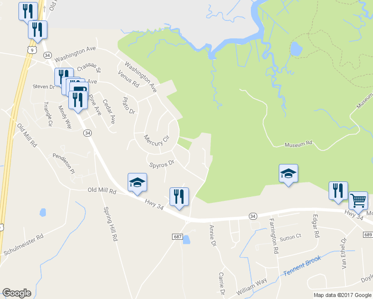 map of restaurants, bars, coffee shops, grocery stores, and more near 12 Euclid Road in South Amboy