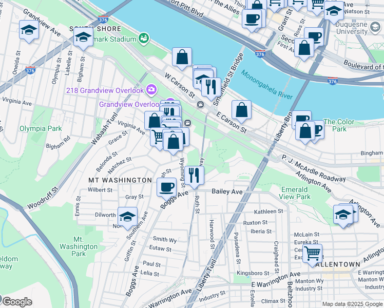 map of restaurants, bars, coffee shops, grocery stores, and more near 436 Jennie Street in Pittsburgh