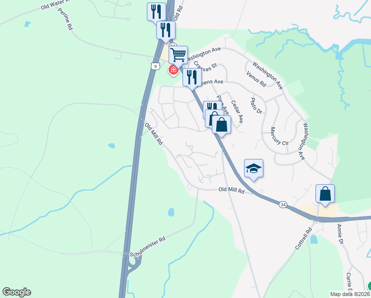 map of restaurants, bars, coffee shops, grocery stores, and more near 6 Pendleton Place in Old Bridge