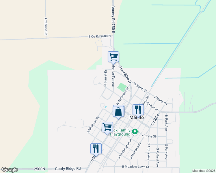 map of restaurants, bars, coffee shops, grocery stores, and more near 101-307 North Sunset Drive in Manito