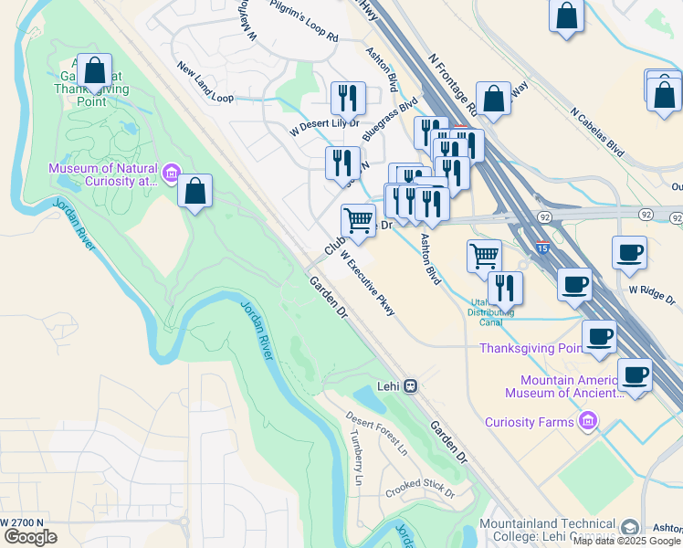 map of restaurants, bars, coffee shops, grocery stores, and more near 3125 Executive Parkway in Lehi