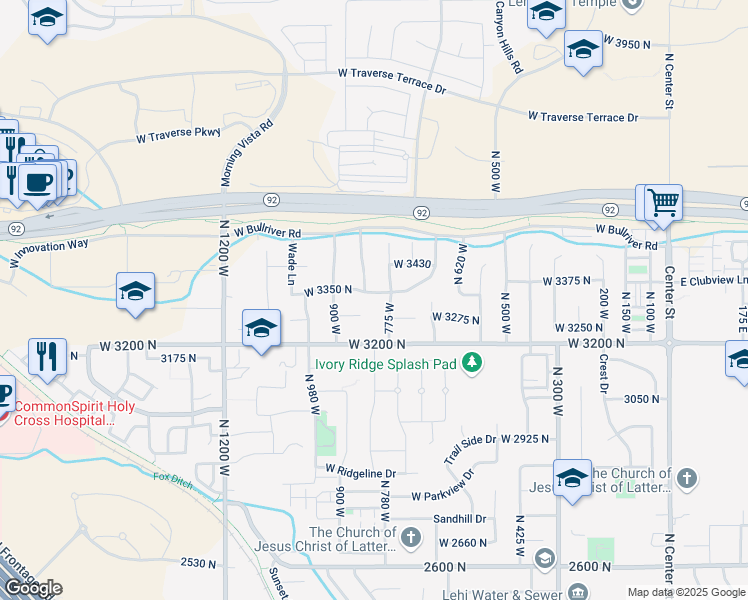 map of restaurants, bars, coffee shops, grocery stores, and more near 817 West 3350 North in Lehi