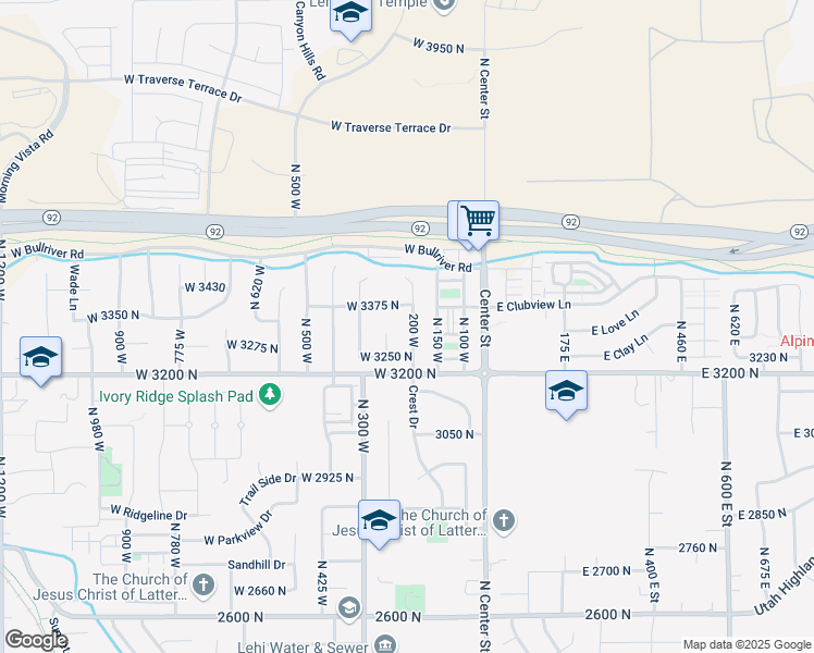 map of restaurants, bars, coffee shops, grocery stores, and more near 3336 North 280 West in Lehi