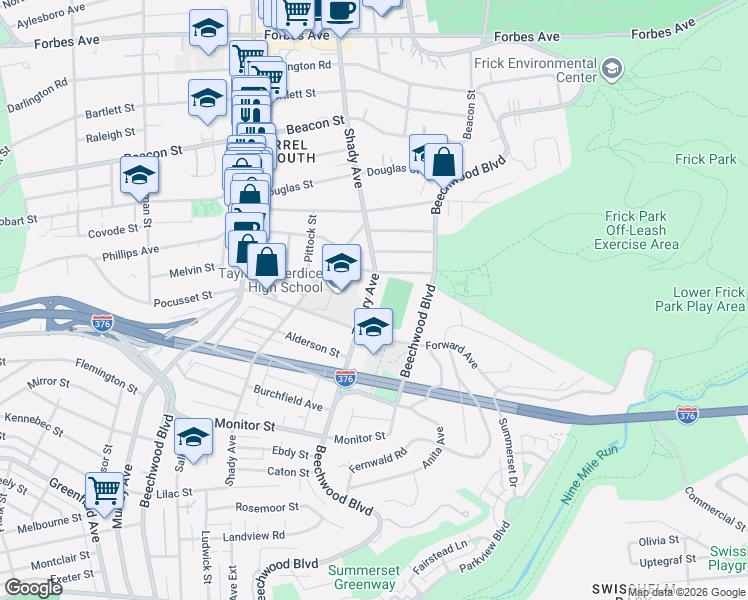 map of restaurants, bars, coffee shops, grocery stores, and more near 2350 Tilbury Avenue in Pittsburgh