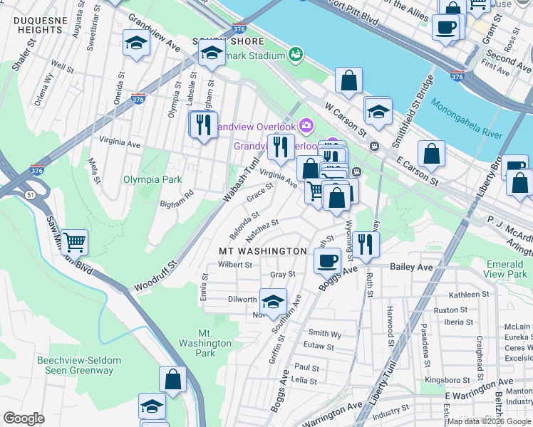 map of restaurants, bars, coffee shops, grocery stores, and more near 309 Belonda Street in Pittsburgh