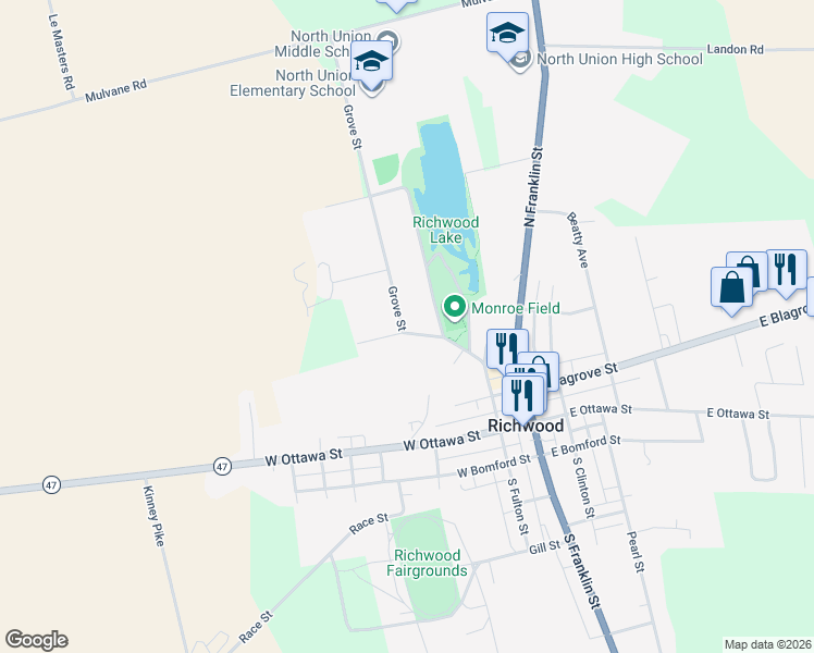 map of restaurants, bars, coffee shops, grocery stores, and more near 230 Grove Street in Richwood