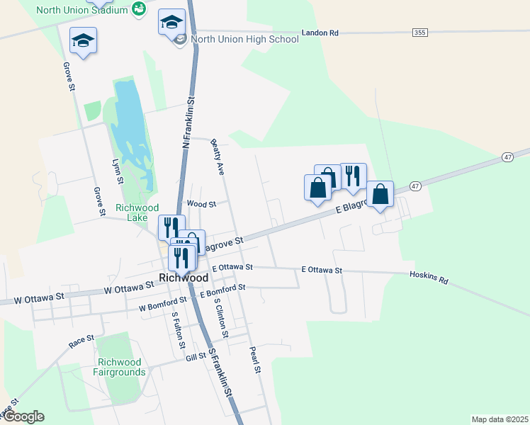 map of restaurants, bars, coffee shops, grocery stores, and more near 111 Blaine Avenue in Richwood