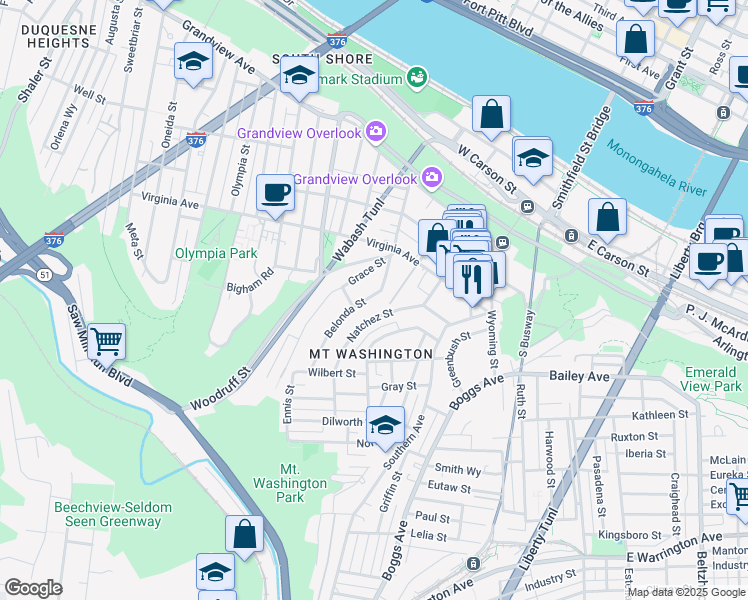 map of restaurants, bars, coffee shops, grocery stores, and more near 309 Belonda Street in Pittsburgh