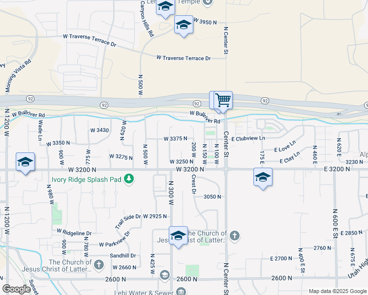 map of restaurants, bars, coffee shops, grocery stores, and more near 3336 North 280 West in Lehi