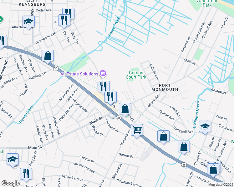 map of restaurants, bars, coffee shops, grocery stores, and more near 93 Raymond Avenue in Middletown Township