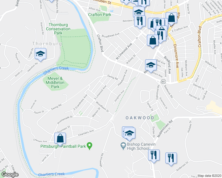map of restaurants, bars, coffee shops, grocery stores, and more near 90 Hawthorne Ave in Pittsburgh