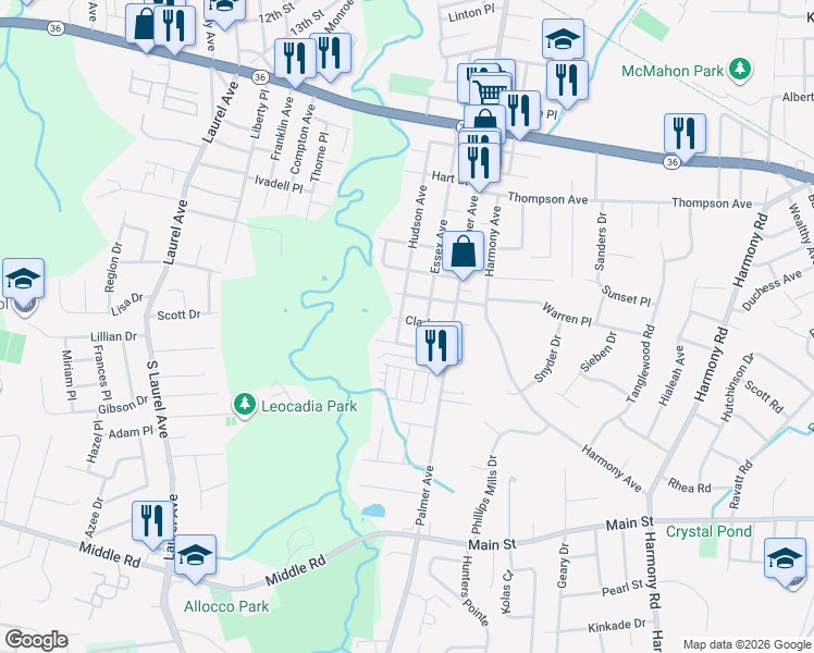 map of restaurants, bars, coffee shops, grocery stores, and more near 148 Hudson Avenue in Keansburg