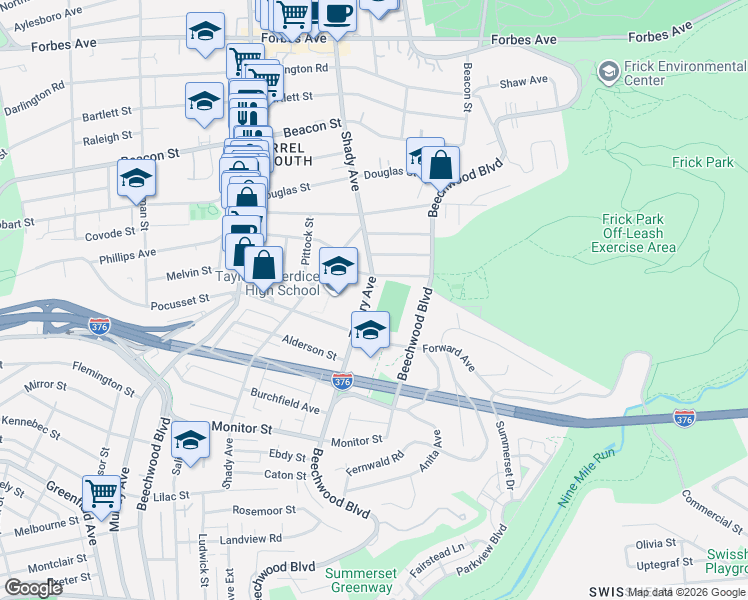 map of restaurants, bars, coffee shops, grocery stores, and more near 2343 Tilbury Avenue in Pittsburgh