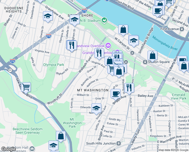 map of restaurants, bars, coffee shops, grocery stores, and more near 309 Belonda Street in Pittsburgh