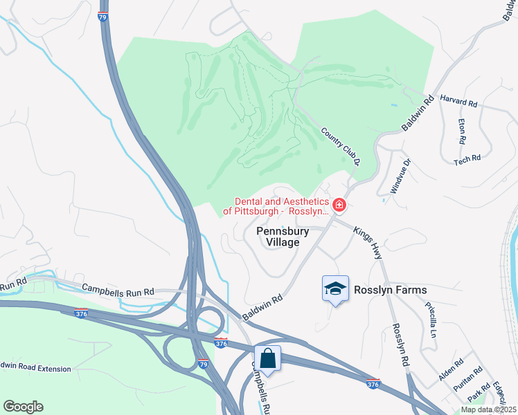 map of restaurants, bars, coffee shops, grocery stores, and more near 1112 Pennsbury Boulevard in Pittsburgh