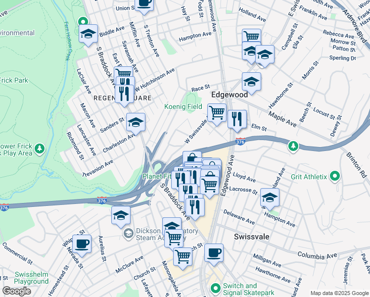 map of restaurants, bars, coffee shops, grocery stores, and more near 315 West Swissvale Avenue in Pittsburgh