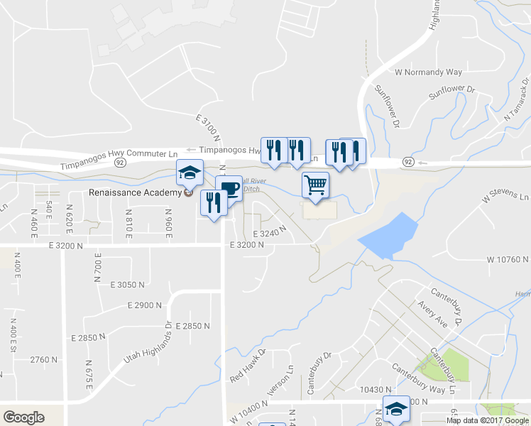map of restaurants, bars, coffee shops, grocery stores, and more near 3315 Alpine Vista Way in Lehi