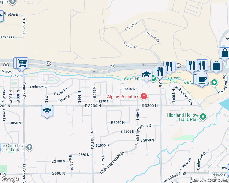 map of restaurants, bars, coffee shops, grocery stores, and more near 3322 North 750 East in Lehi