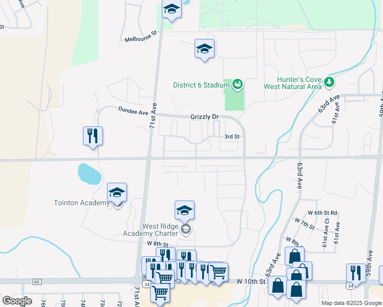 map of restaurants, bars, coffee shops, grocery stores, and more near 6901 West 3rd Street in Greeley