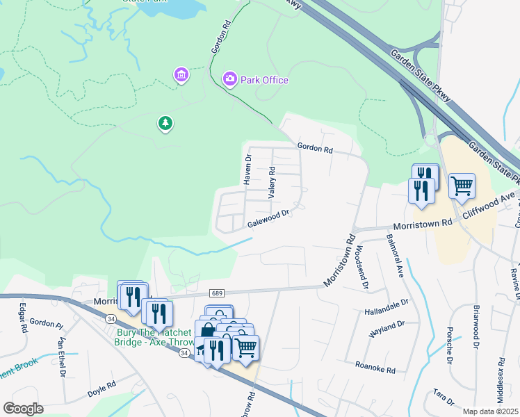 map of restaurants, bars, coffee shops, grocery stores, and more near 14 Iowa Court in Matawan