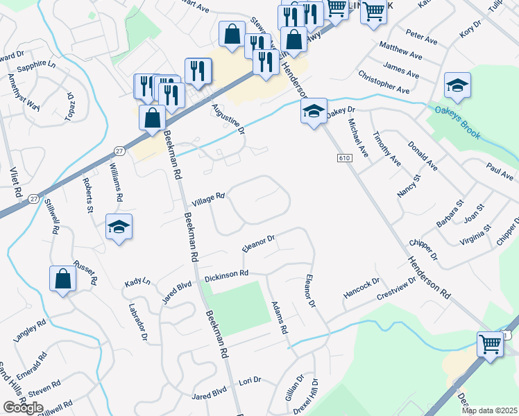 map of restaurants, bars, coffee shops, grocery stores, and more near 9 Stadelman Court in South Brunswick Township
