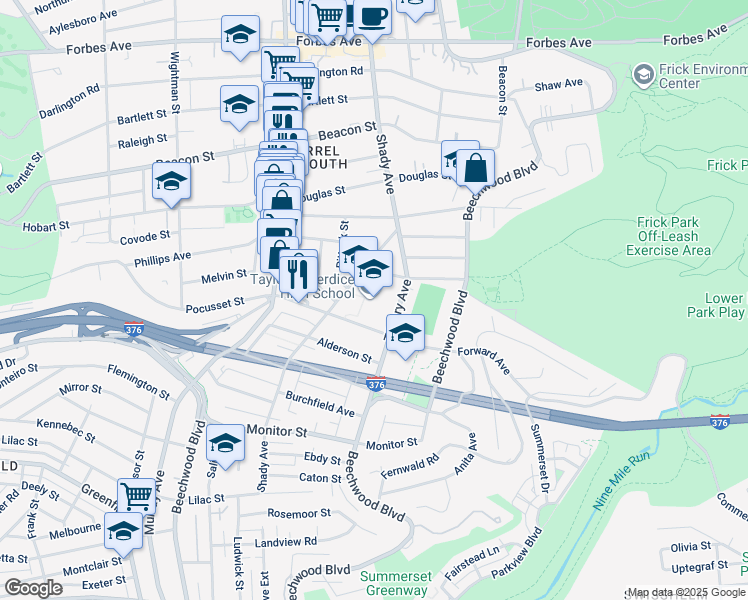 map of restaurants, bars, coffee shops, grocery stores, and more near 2350 Tilbury Avenue in Pittsburgh