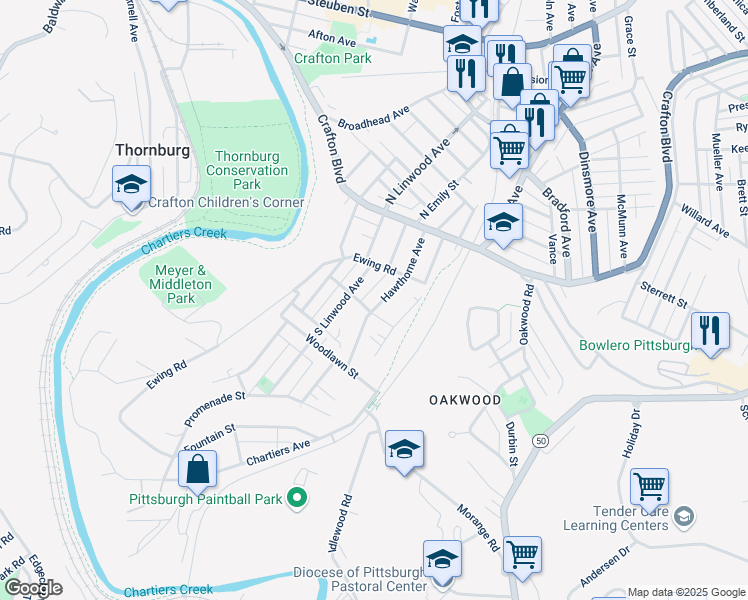 map of restaurants, bars, coffee shops, grocery stores, and more near 90 Hawthorne Avenue in Pittsburgh