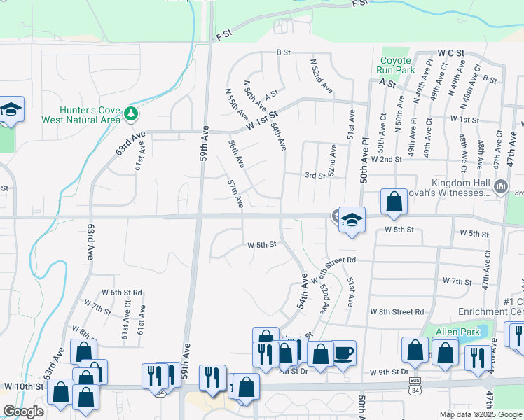 map of restaurants, bars, coffee shops, grocery stores, and more near 5600 West 3rd Street in Greeley