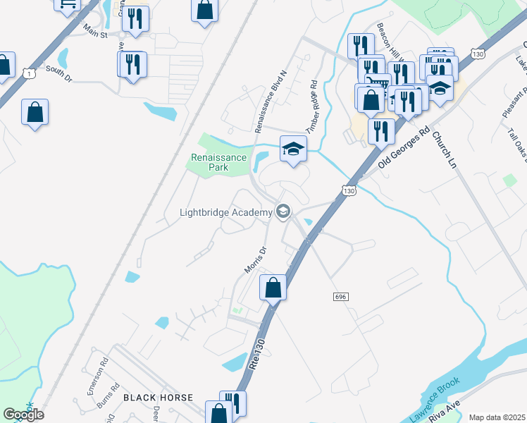 map of restaurants, bars, coffee shops, grocery stores, and more near 356 Hawthorne Road in North Brunswick Township