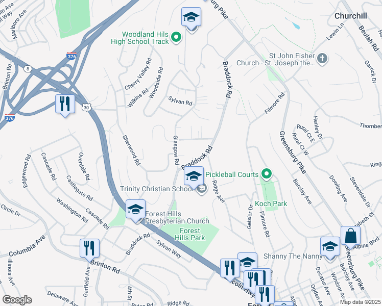 map of restaurants, bars, coffee shops, grocery stores, and more near 217 Beaver Drive in Pittsburgh