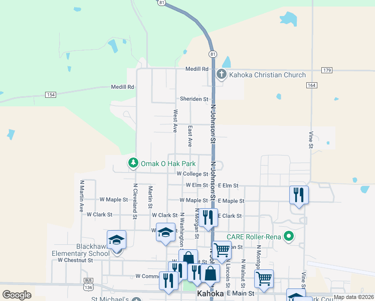 map of restaurants, bars, coffee shops, grocery stores, and more near 265 West Garfield Street in Kahoka