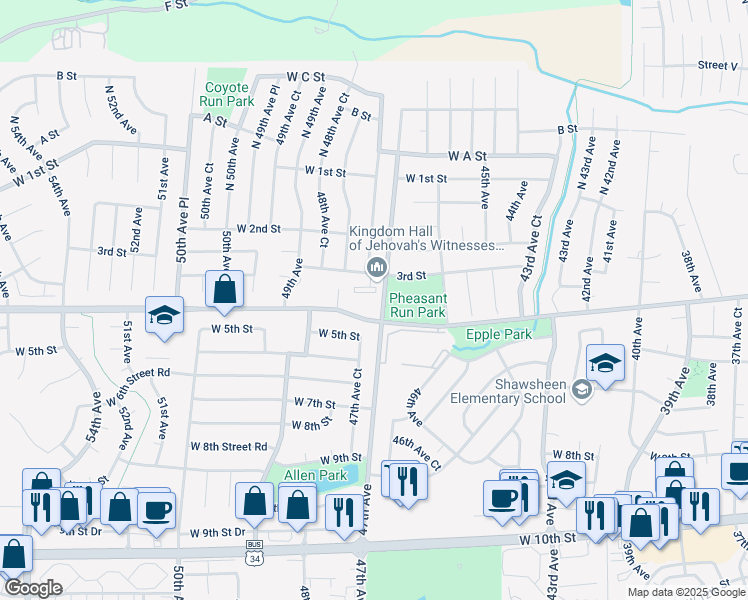 map of restaurants, bars, coffee shops, grocery stores, and more near 355 47th Avenue in Greeley