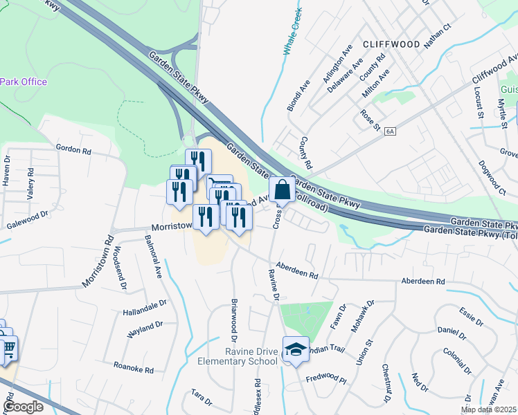 map of restaurants, bars, coffee shops, grocery stores, and more near 520 Cliffwood Avenue in Matawan