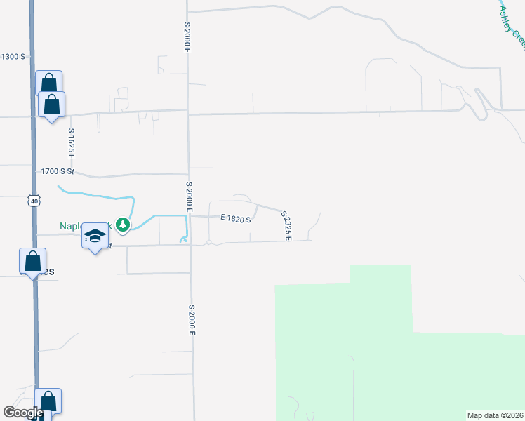 map of restaurants, bars, coffee shops, grocery stores, and more near 2200 East 1820 South in Vernal