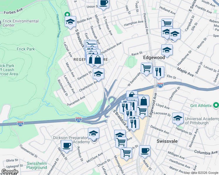 map of restaurants, bars, coffee shops, grocery stores, and more near 1408 East End Extension in Pittsburgh