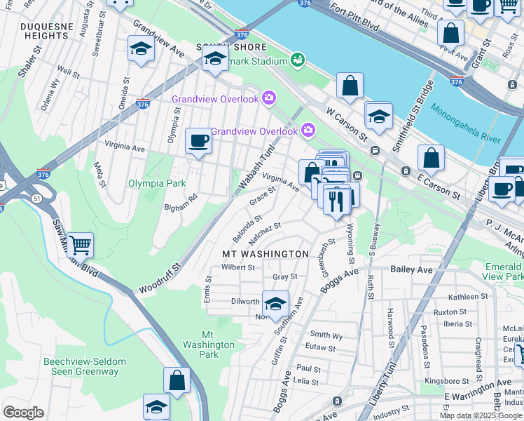 map of restaurants, bars, coffee shops, grocery stores, and more near 309 Belonda Street in Pittsburgh