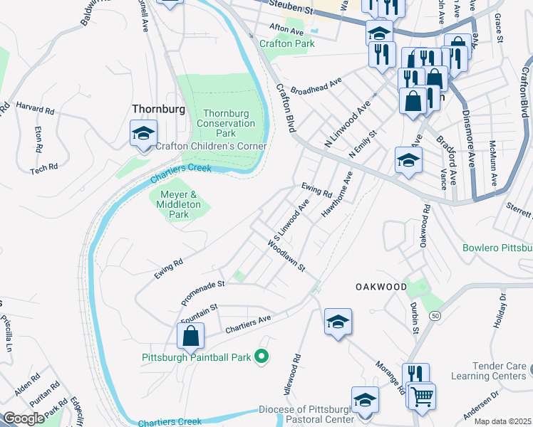 map of restaurants, bars, coffee shops, grocery stores, and more near 100 South Grandview Avenue in Pittsburgh